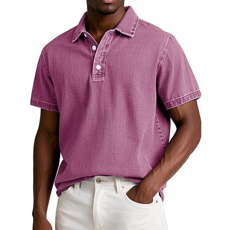 Men's Fashion Solid Color Inlaid Pattern Retro Short Sleeve Polo Shirt