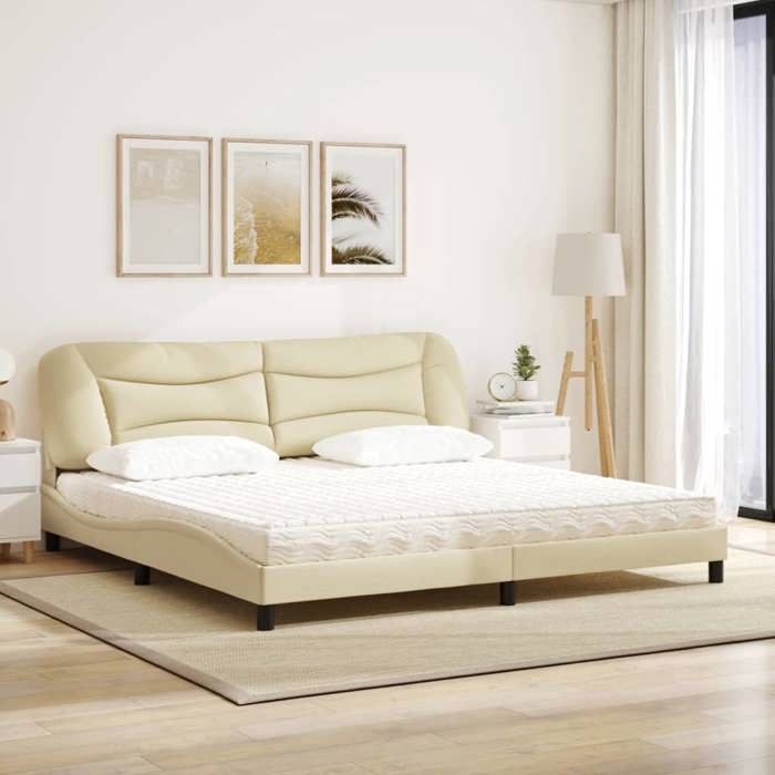 VidaXL Lit avec matelas crème 200x200 cm tissu, meuble de chambre à coucher, lit double, cadre de lit incurvé, sommier, lit 3208560