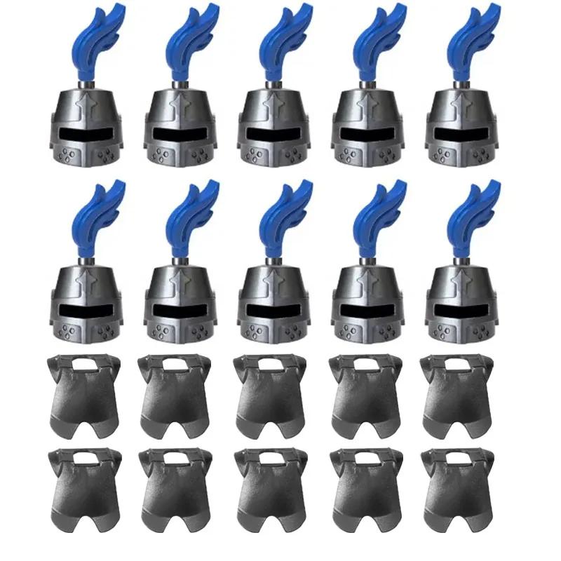 MOC Medieval Military Building Blocks Weapon Figure Accessories Shoulder Armour Helmet Bow Cape Hat Sword Brick Toy Gift X038