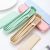 Eco-Friendly Wheat Straw Cutlery Set: Knife, Fork, Spoon & Chopsticks - Portable 4-Piece Tableware for Students & Professionals, Ideal Gift