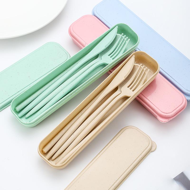 Eco-Friendly Wheat Straw Cutlery Set: Knife, Fork, Spoon & Chopsticks - Portable 4-Piece Tableware for Students & Professionals, Ideal Gift