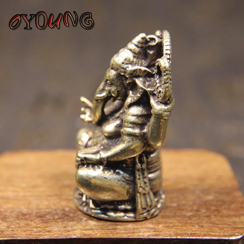 Mini Vintage Brass Ganesha Statue Pocket India Thailand Elephant God Figure Sculpture Home Office Desk Decorative Ornament Gift