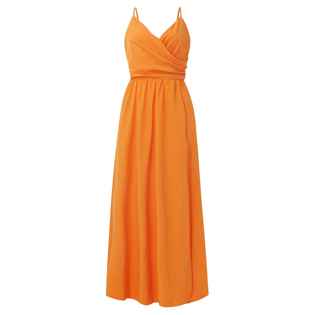 Rochie de damă la modă, sexy, lejeră, cu despicare în V adânc, cu tiv lung, midi