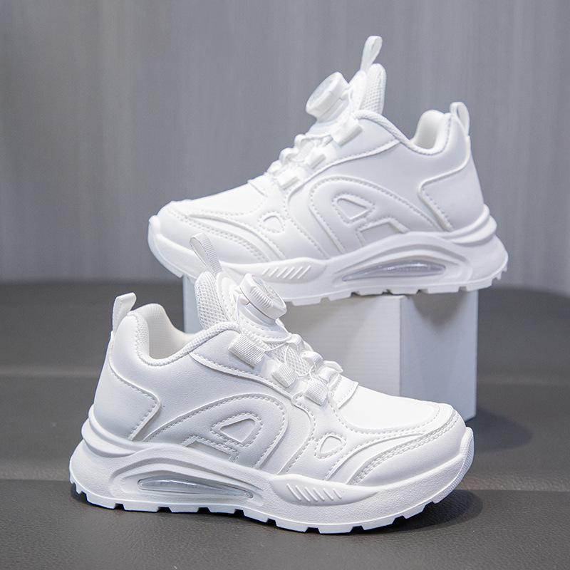 

New autumn children s shoes: boys solid color sneakers, girls high-quality white shoes with rotary buckle 26Inner Length17cm белый