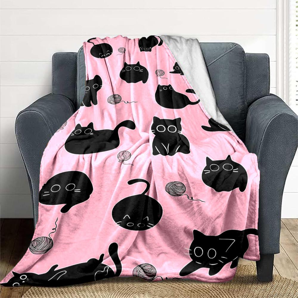 1pc Cat Yarn Lightweight Flannel Blanket, Comfortable and Warm Blanket, for Office and Camping Sofa Bed, Livingroom028