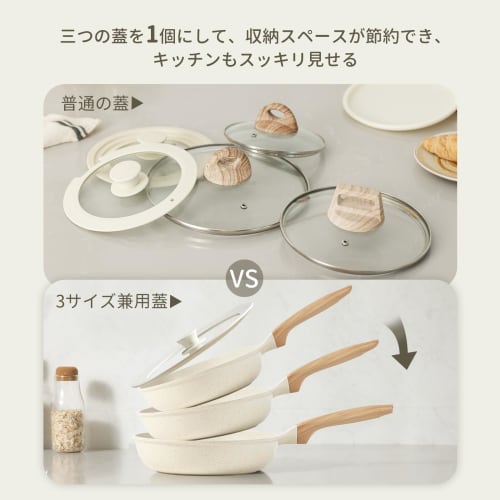 CAROTE Pot Lid, Frying Pan Cover for 16cm, 18cm, and 20cm Pans, Silicone Lid with Glass Lid, Heat Resistant up to 240C, Stylish and Cute, Space-Savin