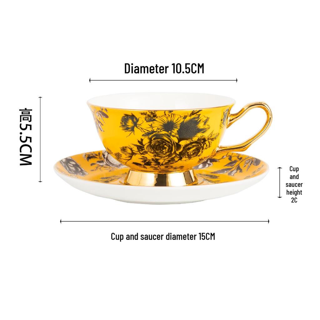 European Luxury Gold-Rim Bone China Coffee Cup - Four Seasons Ink Design
