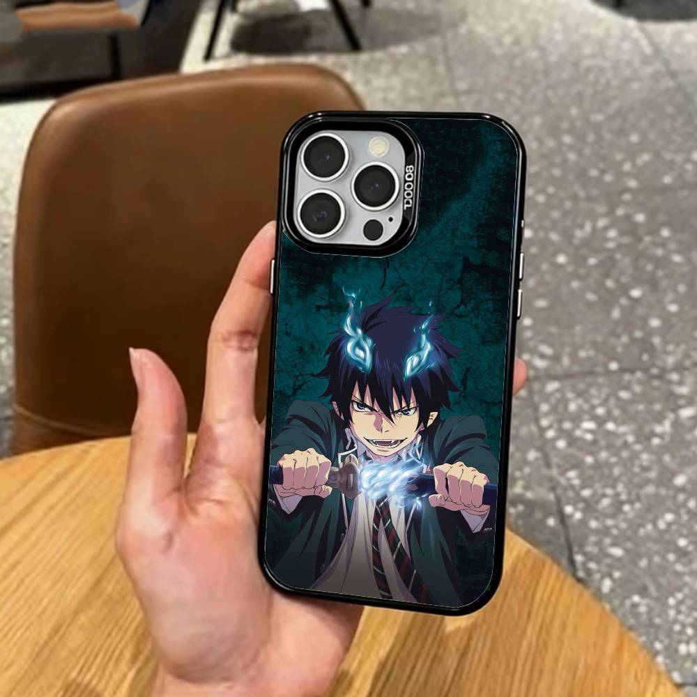Blue Flame Blue Exorcist   Phone Case For iPhone17,16,15,14,13,12,11 Plus,Pro Max Colored Silver Plated Inside Cover