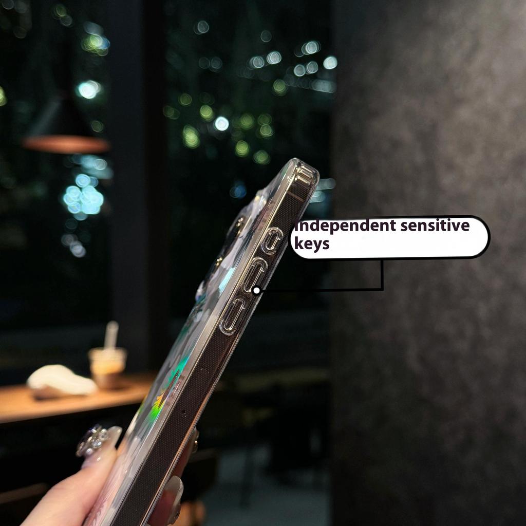 For iPhone 16 Pro Max Case Laser Flower IMD PC+TPU Clear Phone Cover