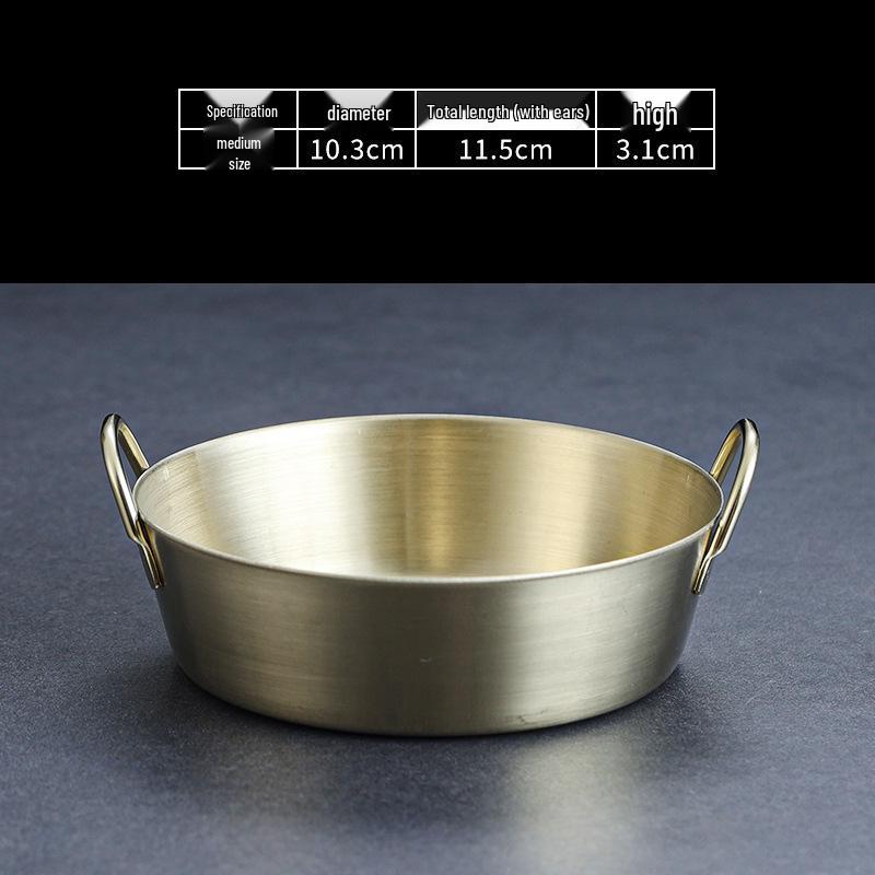 Gold-Plated 304 Stainless Steel Kimchi & Dipping Dish with Handle – Extra Thick Japanese/Korean Style Retro Dish
