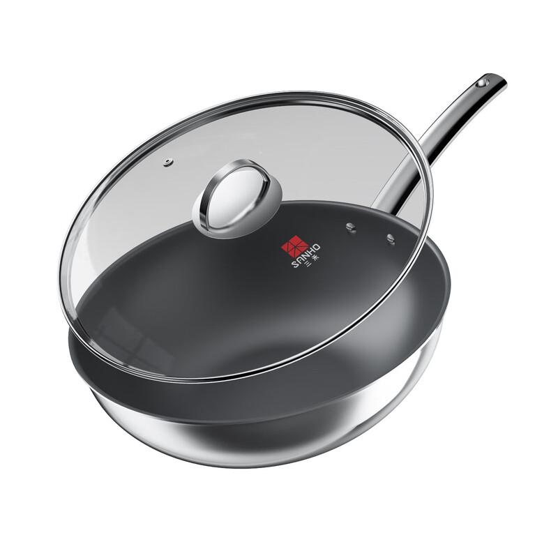Sanhe 30cm 304 Stainless Steel Titanium Coating-Free Wok