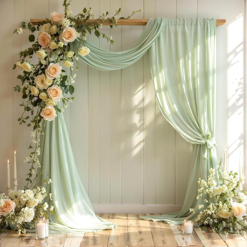 Wedding Arch Draping Fabric, Sheer Chiffon Arch Drape for Bridal Shower Backdrop Outdoor Party Arches Church Ceremony Decoration