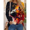 Women's T shirts 3D Print Art Design Cat Pattern Long Sleeve Daily Weekend Fashion Funny Round Neck Regular Fit Spring & Fall