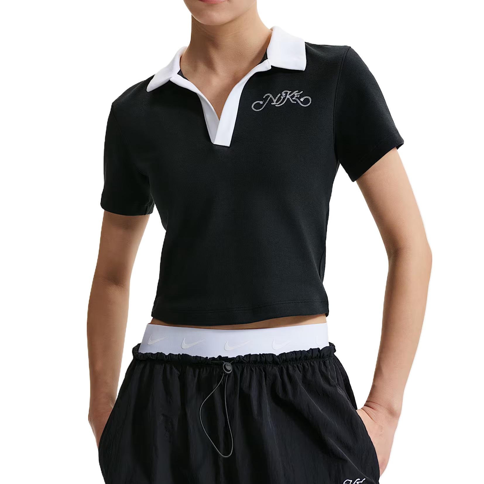 Nike Sportswear Soft Cotton Fitted Cropped Polo Shirt Women tops IR7565-010 M