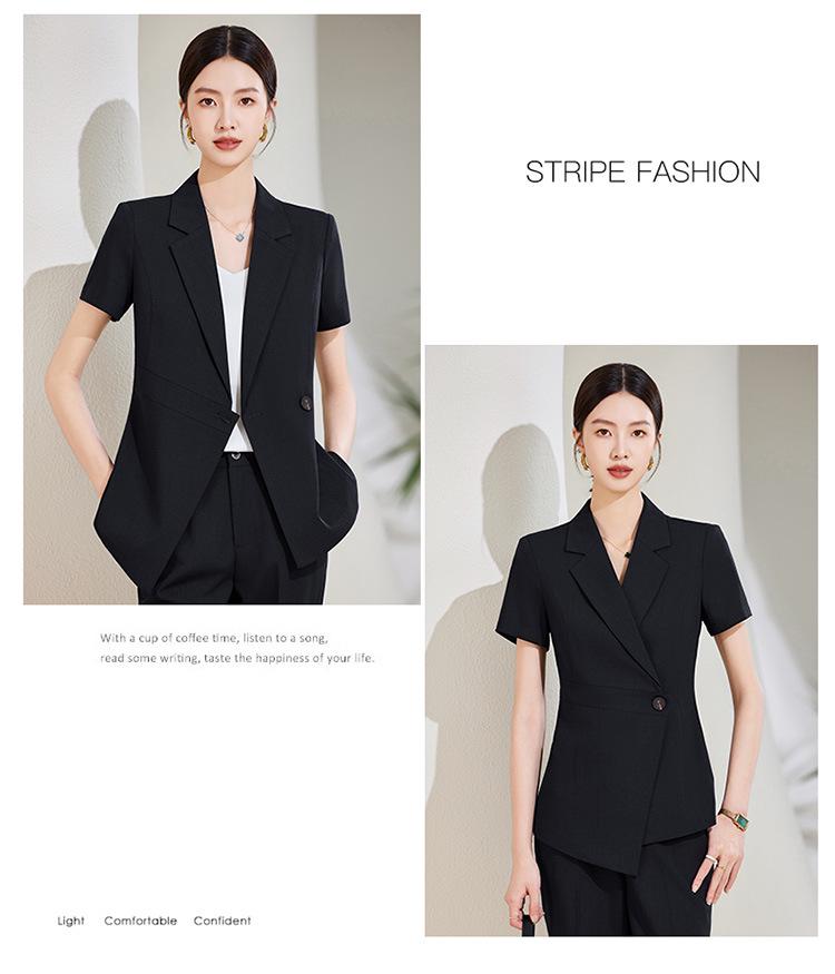Women's Black Short-Sleeve Suit Jacket – Summer Lightweight, Elegant, Slimming, Professional Wear