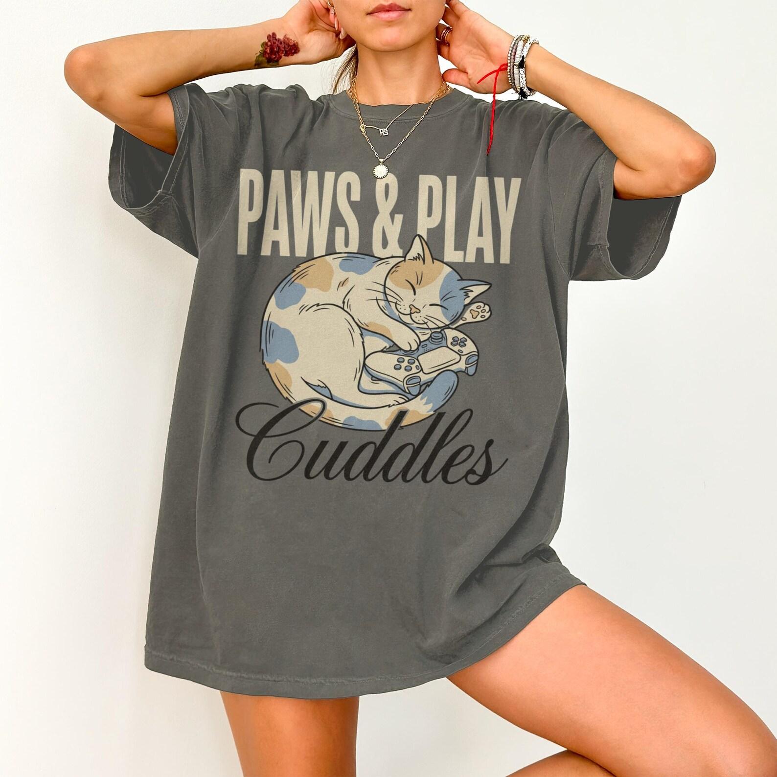 Paws and Play T-Shirts, T-shirts, Gaming Cat Shirt, Cozy Gamer T-shirt, Gift for Gamer, Funny Gamer Tee, Cute Cat Lover, Video Game S