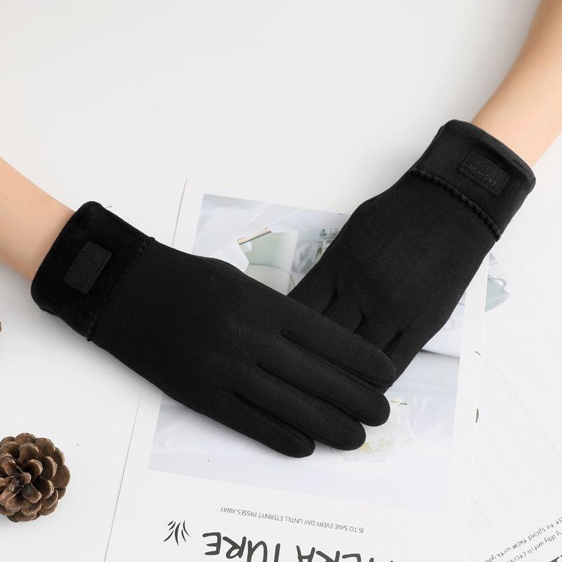 New Female Autumn Winter Non-Inverted Velvet Cashmere Full Finger Warm Lace Gloves Women Cotton Touch Screen Gloves G82