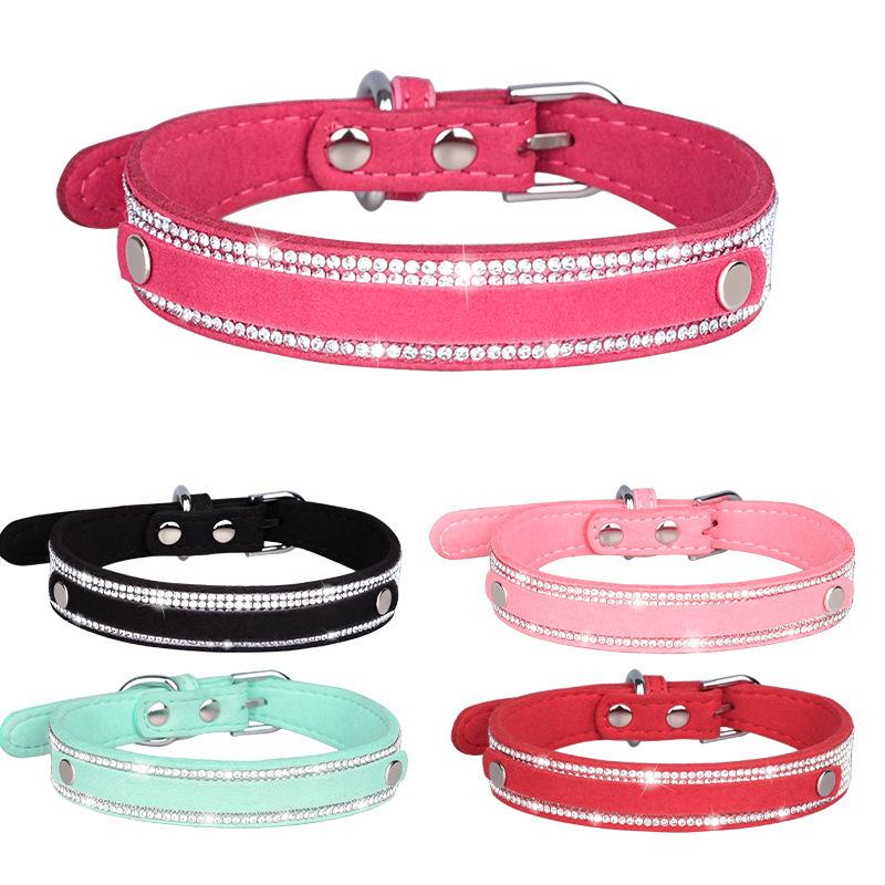 Pet Collar Shiny Rhinestone Dog Collar Small and Medium Dog Chain Walking Leash Microfiber Cat Collar Leash Set