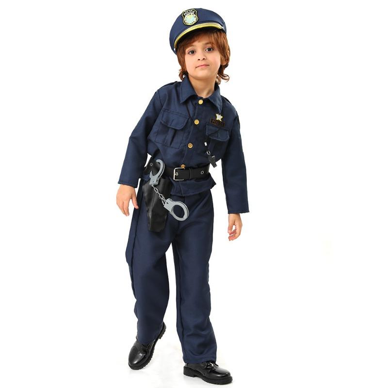 Kids Police Suit Boy Cosplay Kids Military Uniform Show Halloween Party Costume