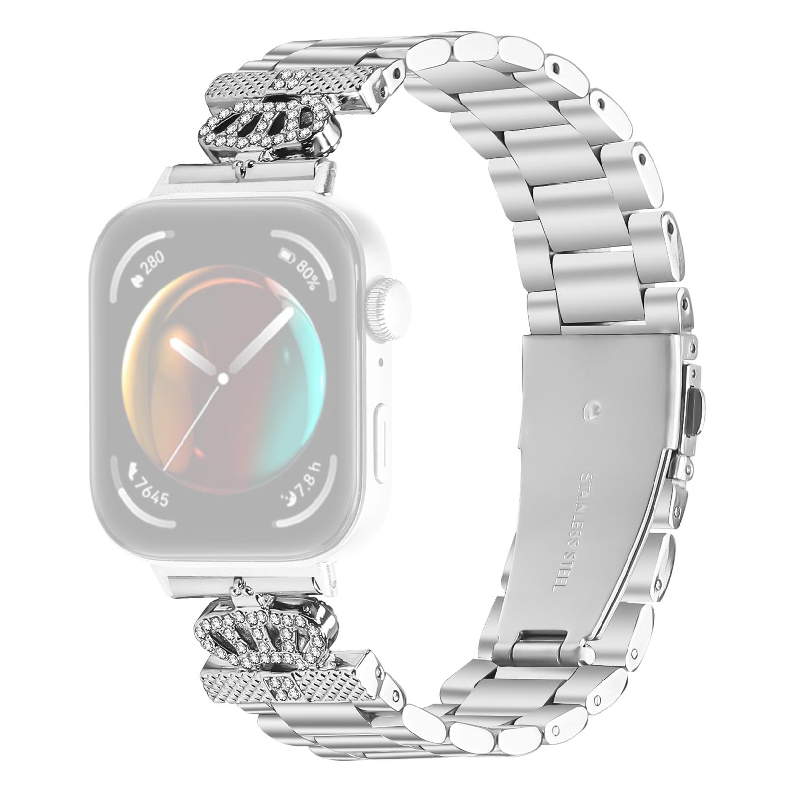 

Для Huawei Watch Fit 3 ремінець з нержавіючої сталі у формі корони зі стразами, срібний ремінець для годинника A