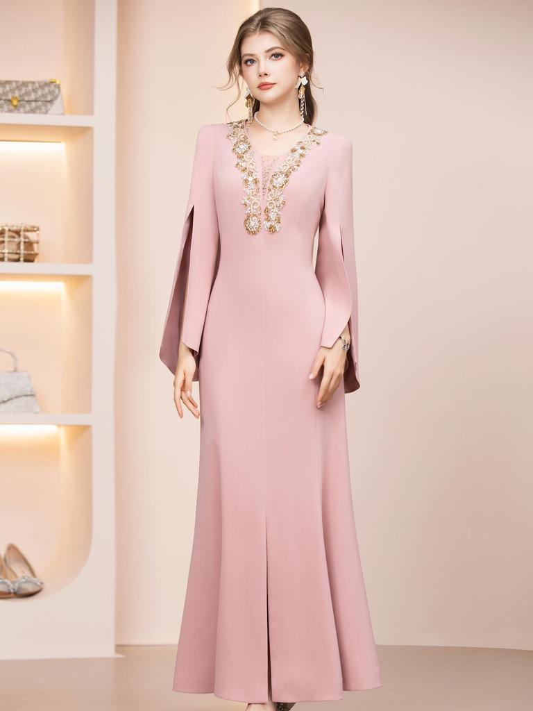 Zhi Li Pink Aura Rhinestone Embellished Slit Evening Gown - Spring 2026 Arrival