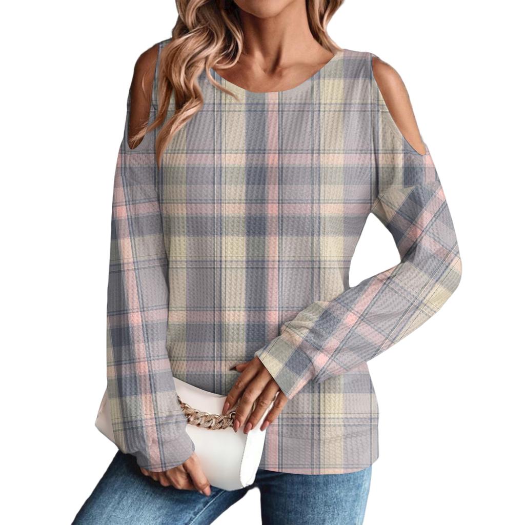 Women's Winter Oversized T-Shirt Fashionable Off-the-Shoulder Round Neck Vintage Floral Print Pullover Long-Sleeved Top