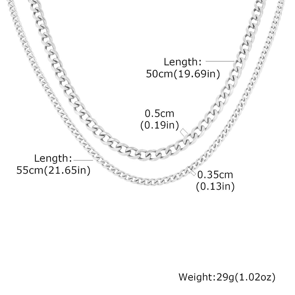 2pcs Trendy Chain Necklace for Men Boys,Stainless Steel Silver Gold Color Cuban Chain Collars,Box Chain Twisted Rope Chain Gift