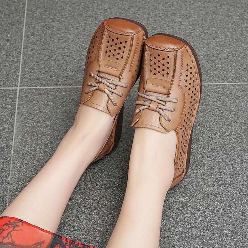 

Johnature Comfortable And Breathable Hollow Out Women s Shoes Genuine Leather Soft Sole Versatile Wedges Shoes 41 хакі