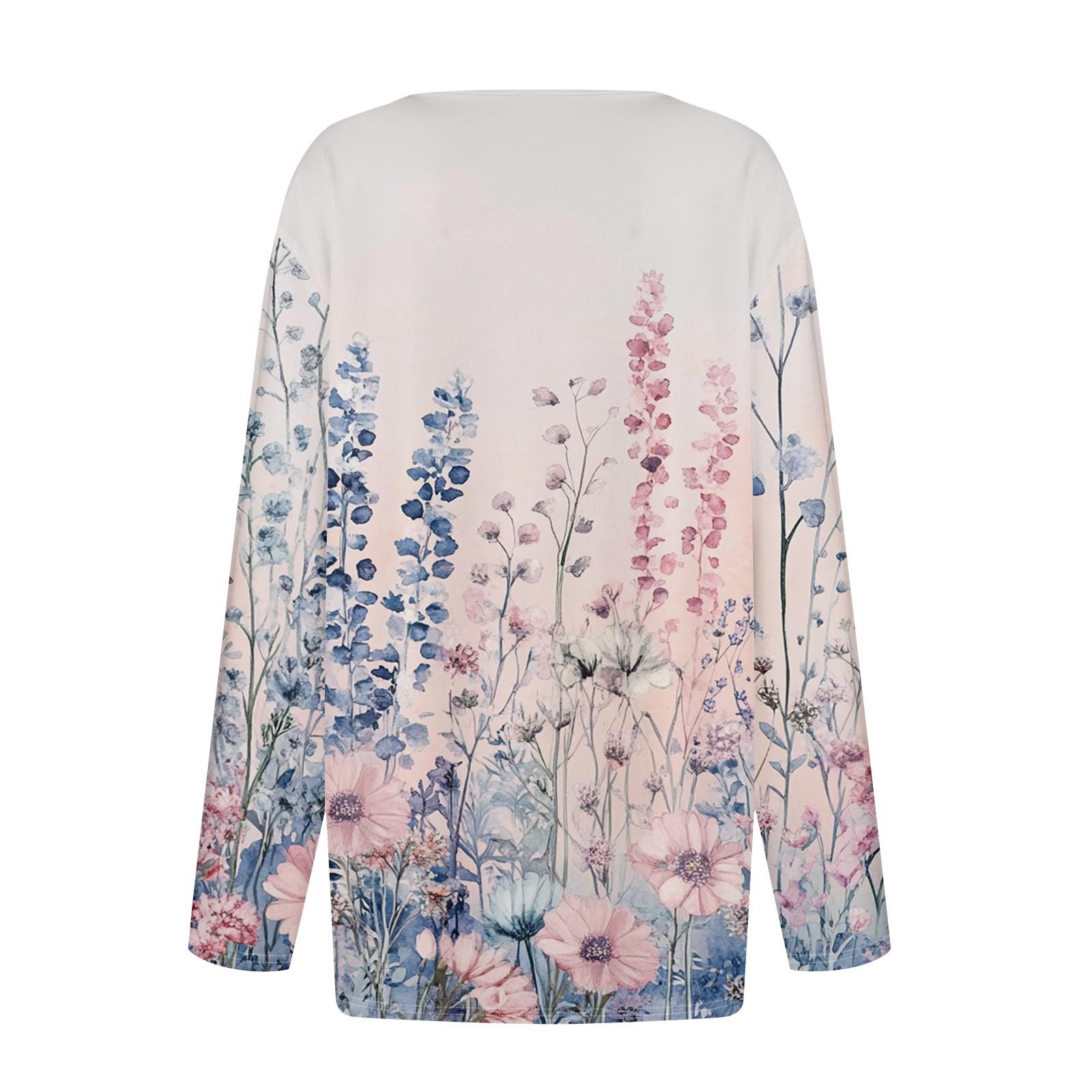 Жен. Футболка Футболка С принтом Пуговицы Длинный рукав Повседневные Выходные Мода — фото 4