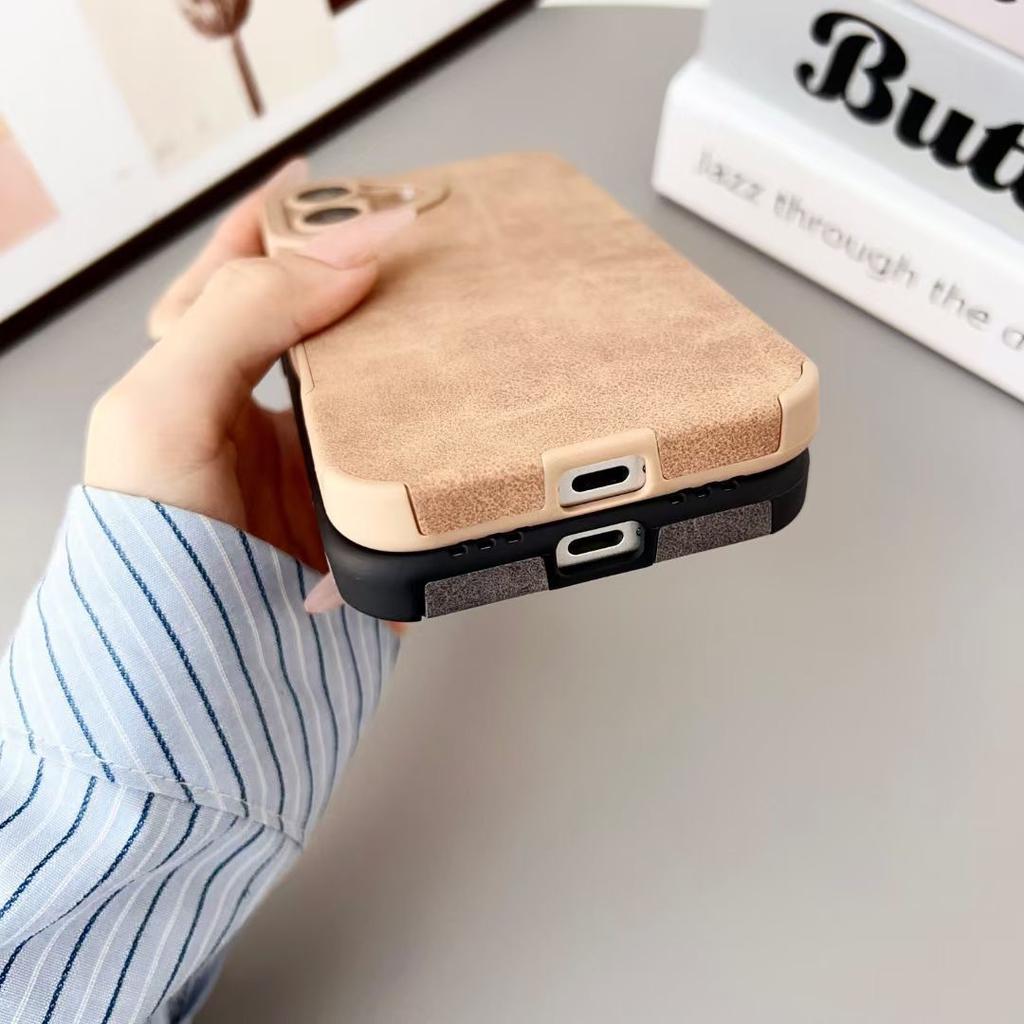 Applicable To IPhone 15 Mobile Phone Case Retro Lambskin 14Promax All-inclusive Simple Apple 16 Protective Case