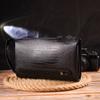 Stylische Clutch für Herren aus echtem Strukturleder mit Reptilprägung CANPELLINI 21563 Schwarz