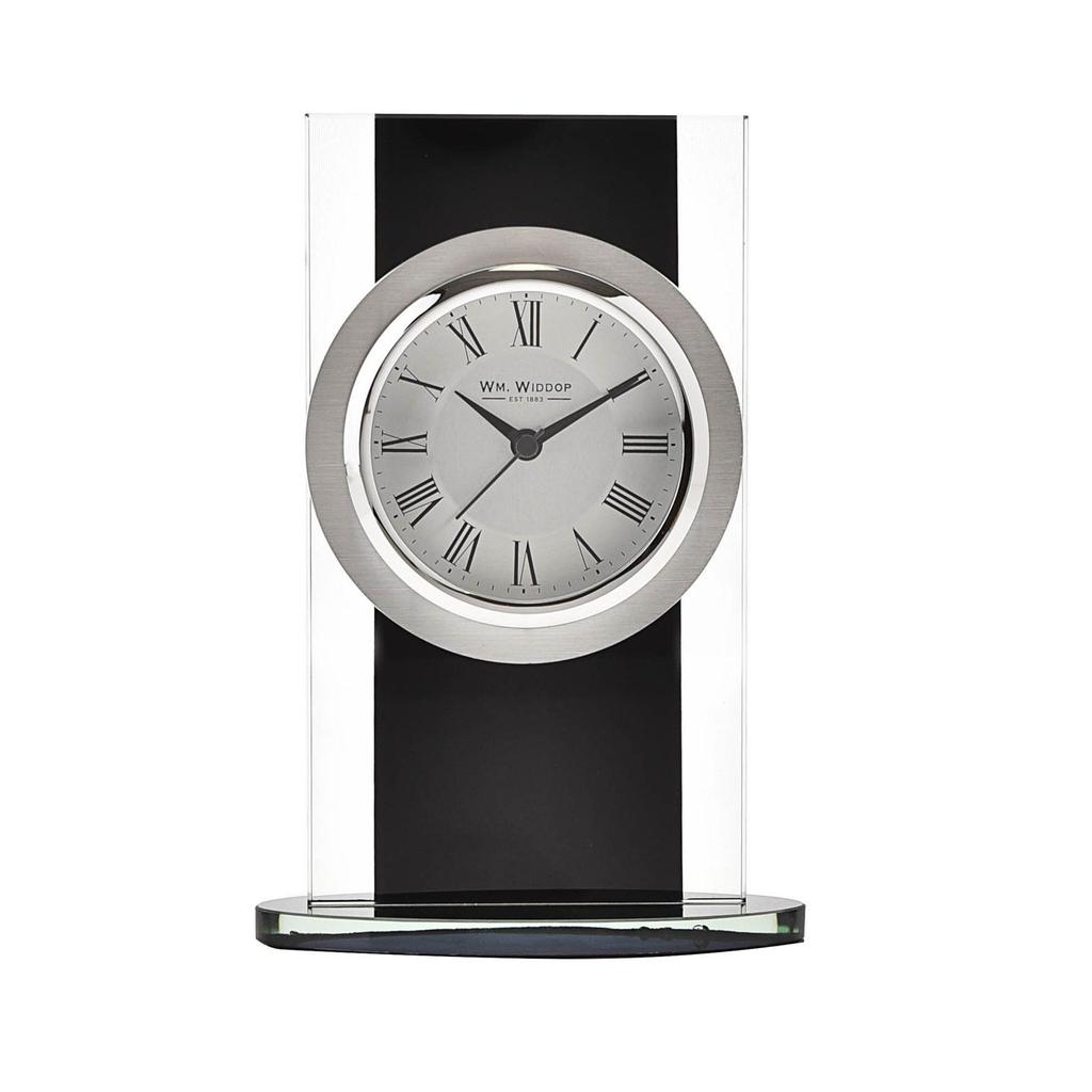 Wm.Widdop Black & Clear Glass Mantel Clock