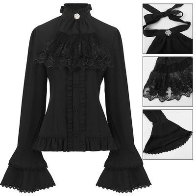 Mittelalterliches Kostüm Cos Französisches Plissee-Taillenhemd Weibliches Steampunk-Stehkragenhemd Halloween