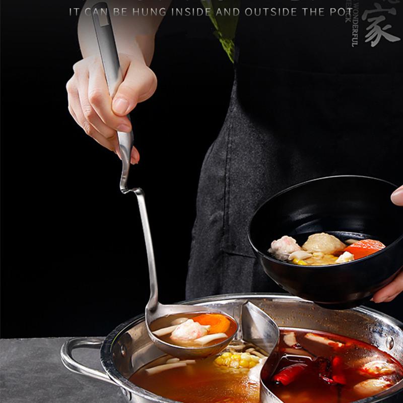 Round Skimmer Stainless Steel Colander Spoon Kitchen Gravy Oil Soup Fat Filter Fried Strainer Spoon with Long curved handle