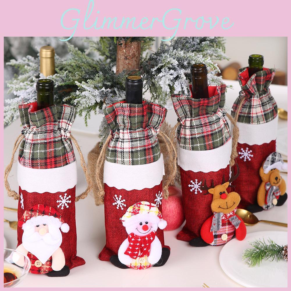 Elegante Rotweinflaschentasche aus lebhaft kariertem Stoff für Weihnachtsfeiern
