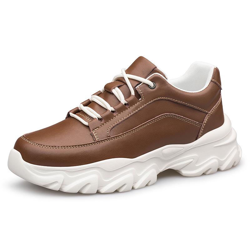 Men's Hidden Height Sports Casual Shoes - Spring Low-Top, Cowhide Upper, Thick Sole, White Running Board Shoes