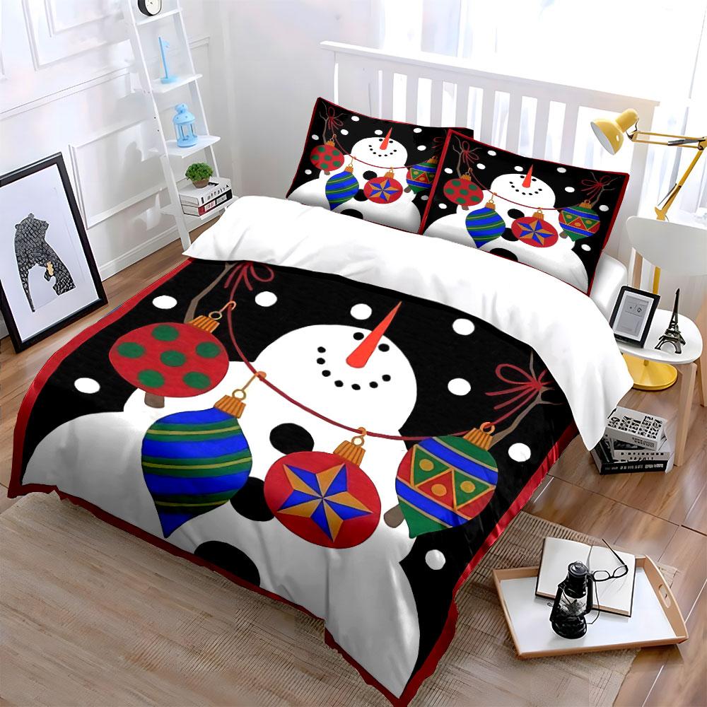 Snowman with Christmas Ornaments Bedding Duvet Cover Set Duvet Cover Pillowcases  (1*Duvet Cover 2*Pillowcases, Without Duvet Insert)