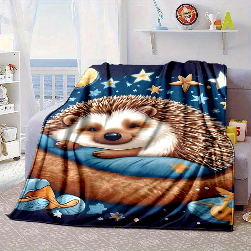 Sleepy Hedgehog Dreams Blanket Flannel Blanket for bed, sofa, Camping, Hiking, Picnic Essentials, gift for family Fan gifts