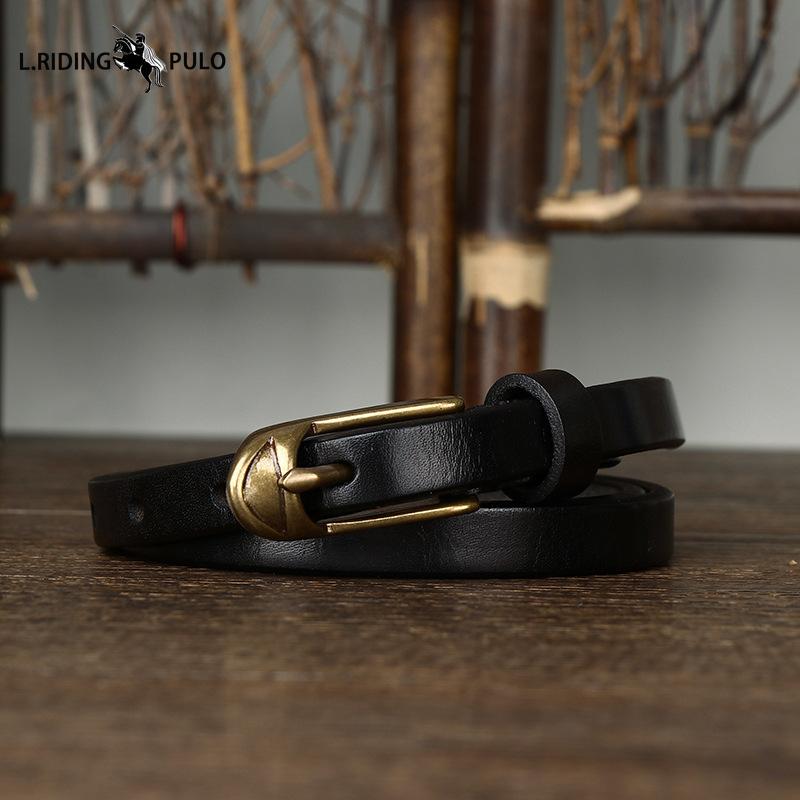 Dámský tenký pásek s měděnou přezkou ve tvaru boty, k saku, dámský úzký pásek z čisté hovězí kůže v retro módním trendu