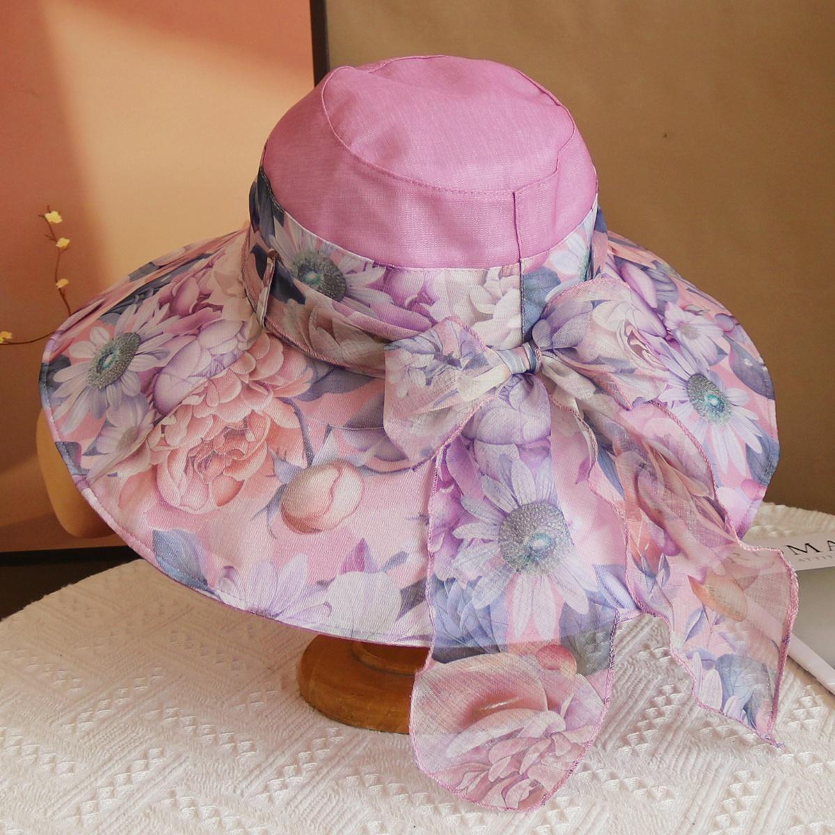 

Summer Large Brimmed Sun Block Mom Hat Fashion Bow Streamer Sun Hat Children Beach Beach Breathable Sun Hat One Size