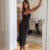 Îmbrăcăminte pentru femei stil ins european și american, fete sexy fierbinți, top bustieră, rochie lungă cu buline, rochie la modă, mulată, cu bretele, fără spate.