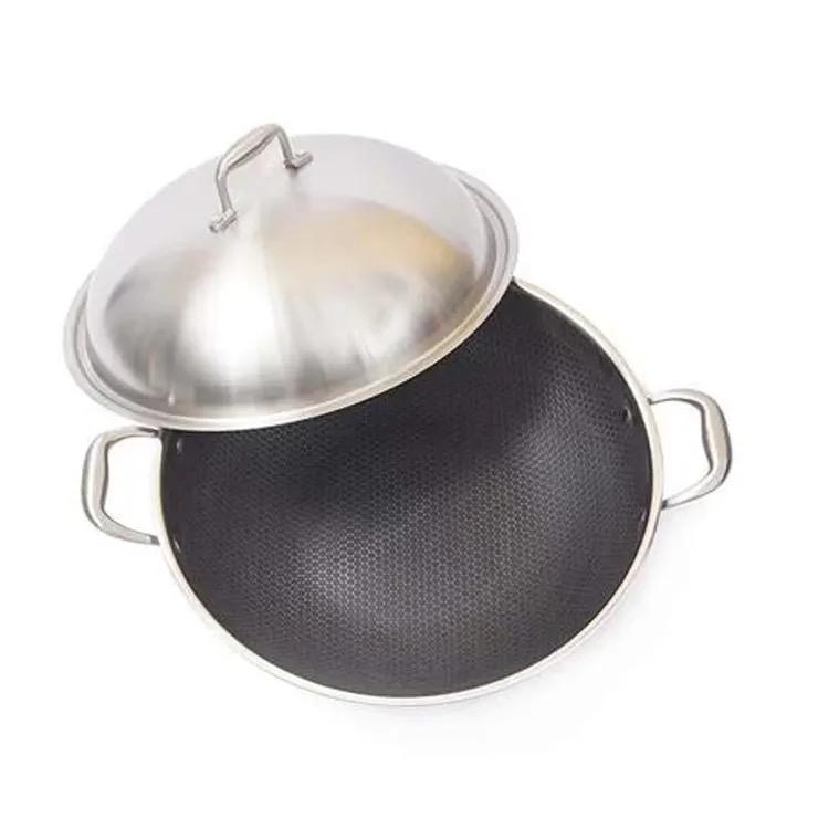 

316 Hybrid Stainless Steel Frying Pan with Non-Stick Cooking Surface Double Handle Wok Pan Lid Cover for Home Hotel Kitchen Use серебряный