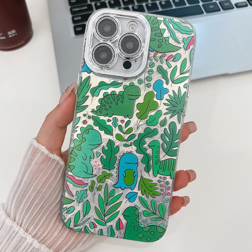 For iPhone 15 Pro Max Case IMD Cartoon PC+TPU Protective Mobile Cover with Glass Lens Film