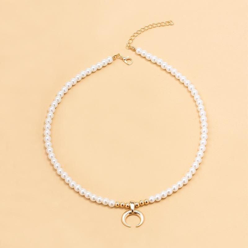 Pearl necklace new moon jewelry niche high-end accessories long neck chain women's light luxury collarbone chain