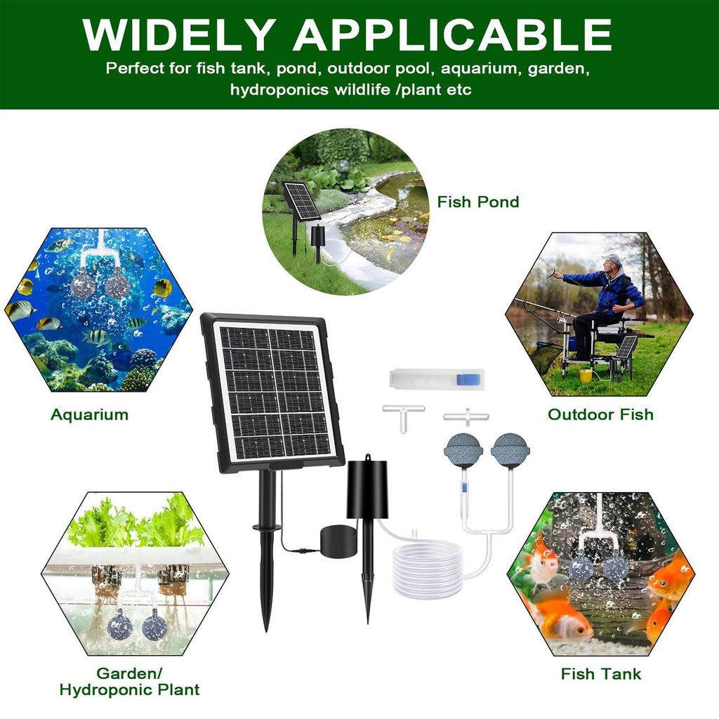 Solar Aerator For Pond Solar Aquarium Air Pump 3 Working Modes Waterproof Silent Oxygen Aerator With Pipe And Air Bubble Stone
