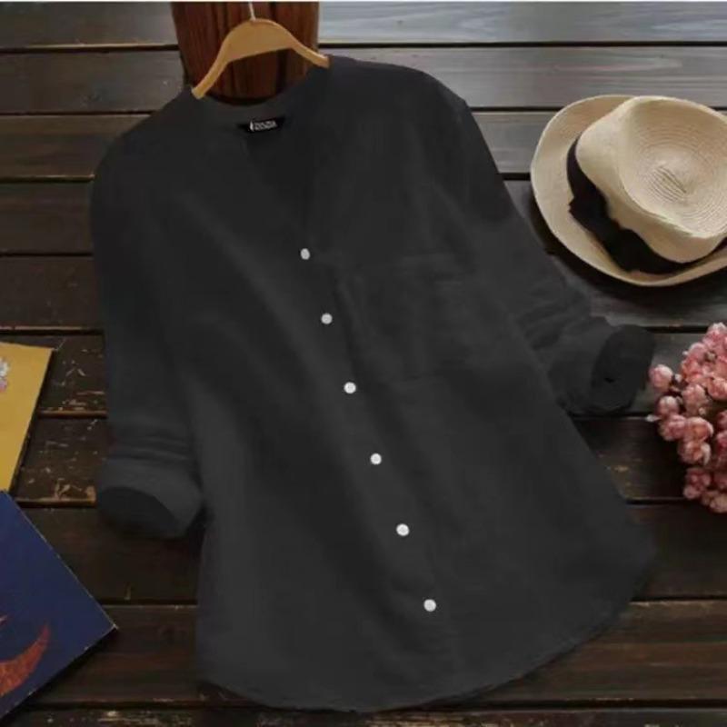 IHUASU Women's Fashion Casual Solid Color Print Long Sleeve V Neck Blouses & Shirts Unique design
