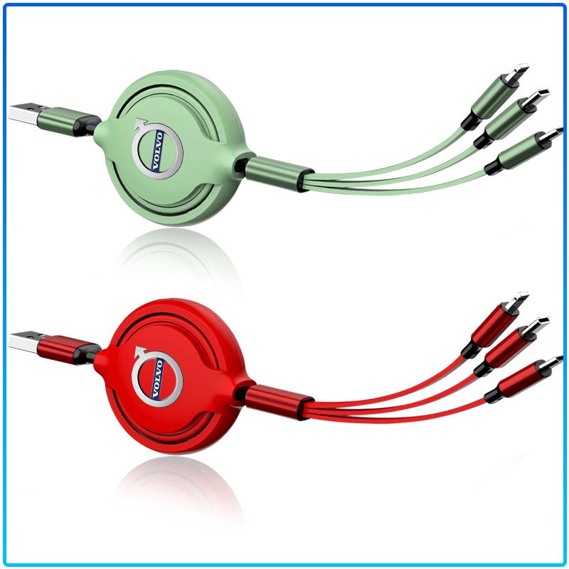 1Pcs Car Mounted Telescopic Three In One Mobile Phone Charger For Volvo XC60 XC90 S60 S80 S40 V40 V60 V70 V50 XC70