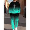 Herbst Freizeit Herren Langarm Set Trendiger Farbverlauf Print Outdoor Rundhals Langarm Oberteil & Lässige Hose Zweiteiliges Set
