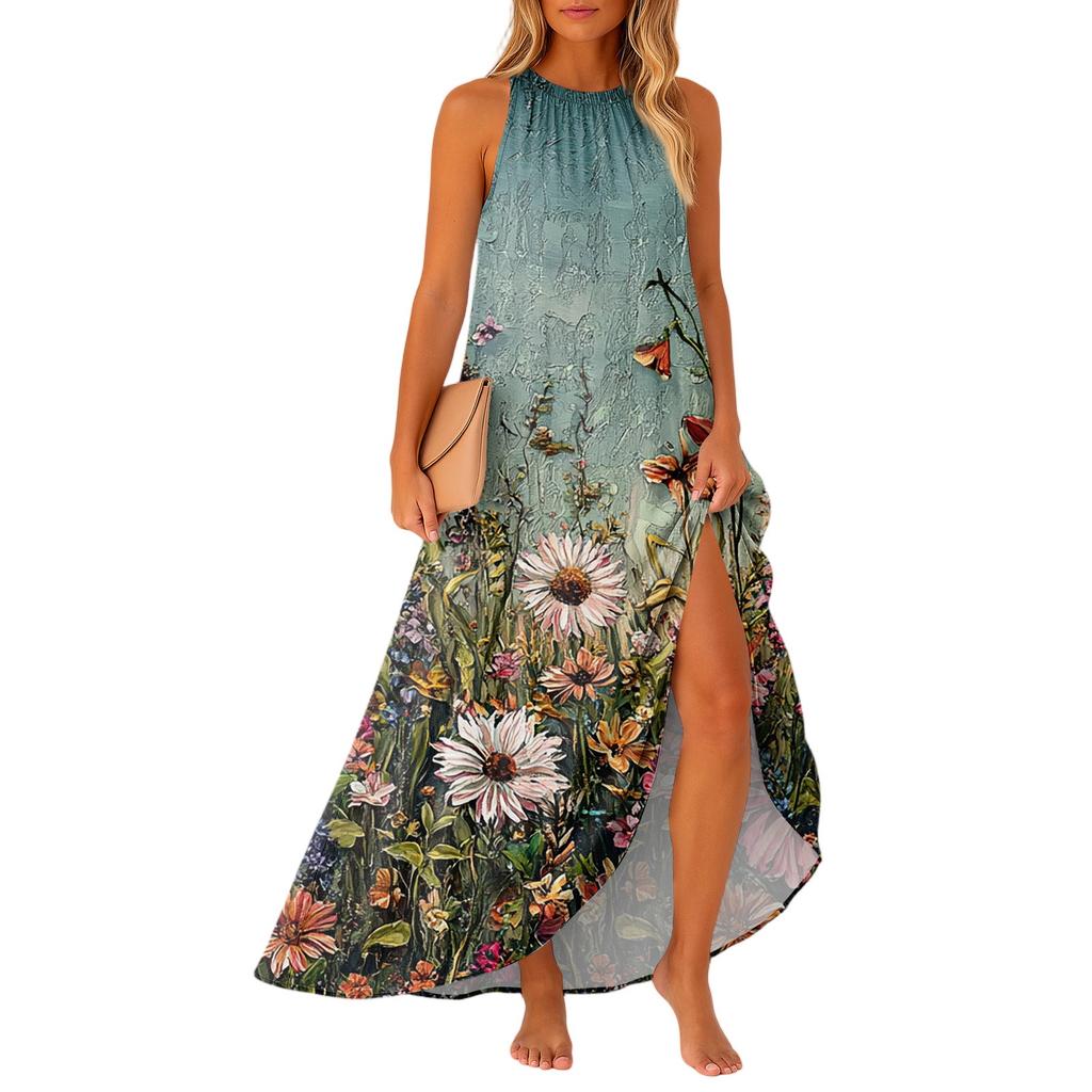 Women's Casual And Fashionable Round-neck Sleeveless Mid Length Dress