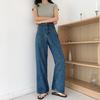 Fashion Women High Waist Casual Straight Tube Wide Leg Pants Vintage Jeans